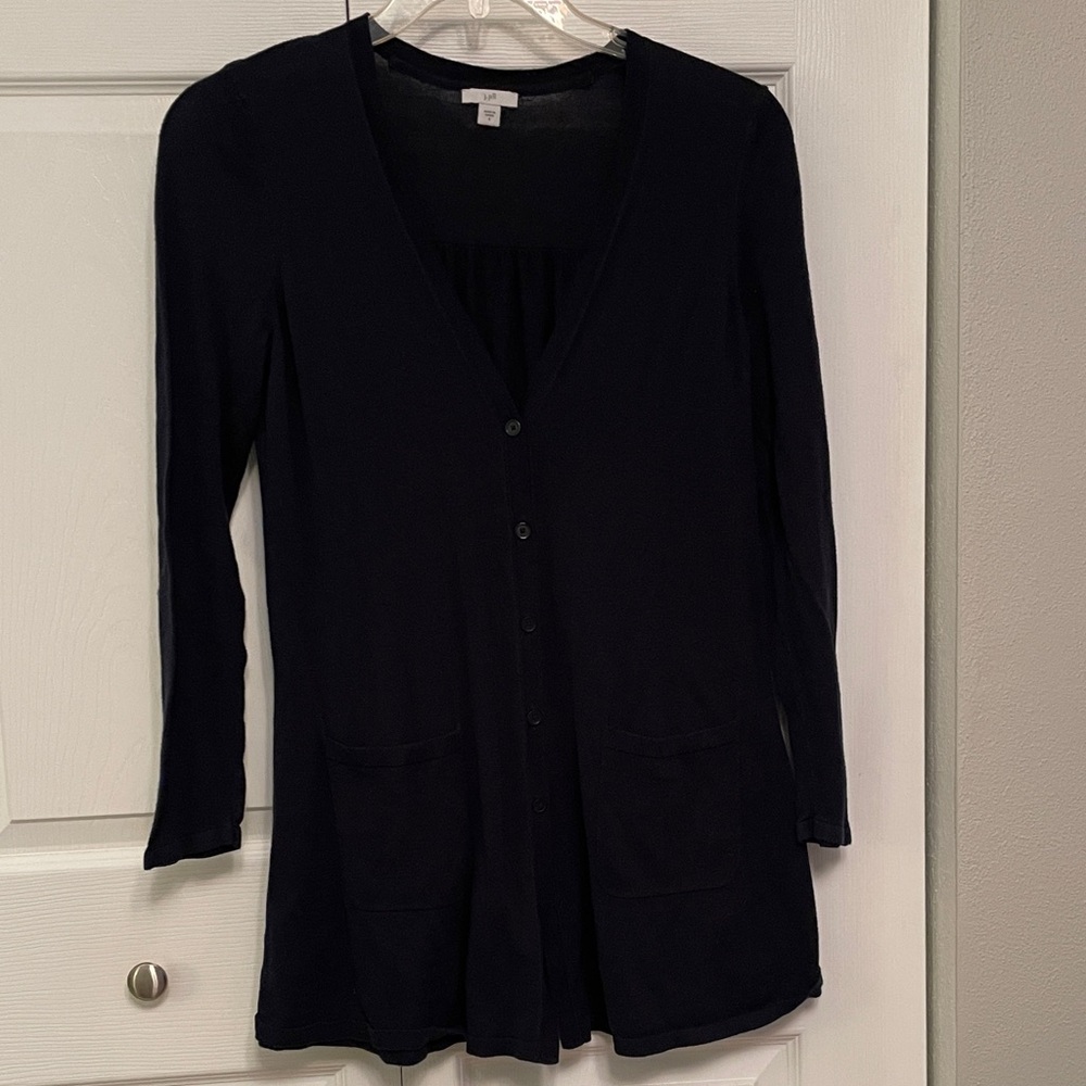 J. Jill Blue V Neckline Button Cardigan Sweater with Pockets Longer Length